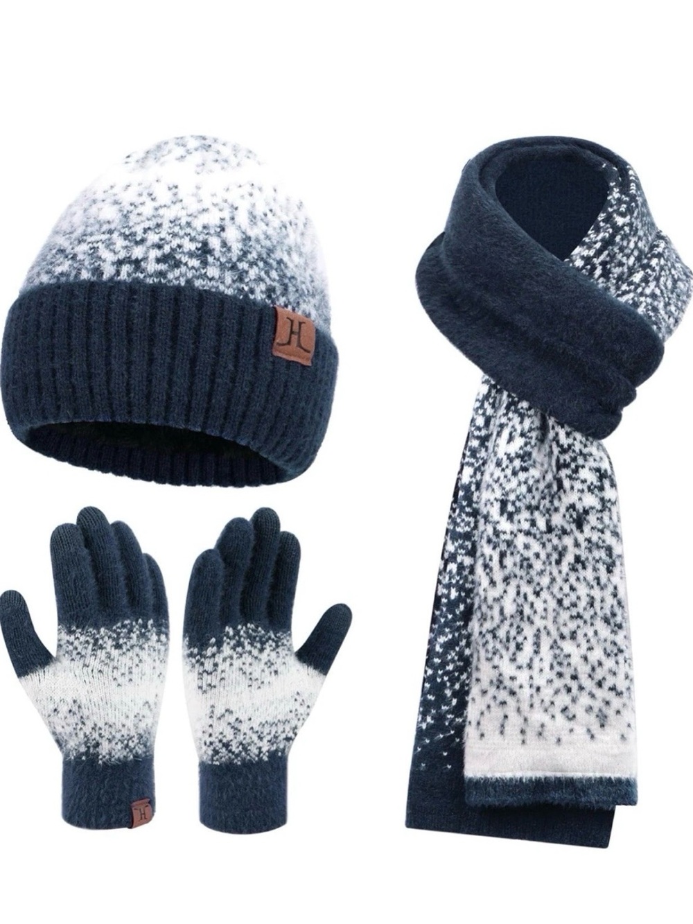 Womens Winter Knit Beanie Hats and Touchscreen Gloves Long Scarf Fleece Lined